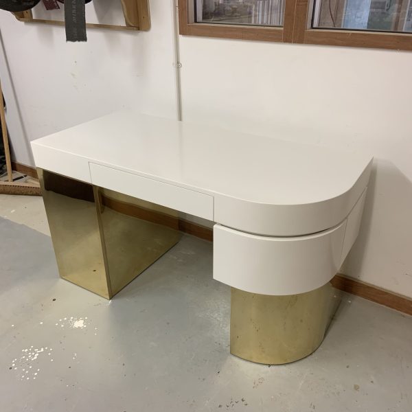Gloss Timber and Curved Brass Dressing Table